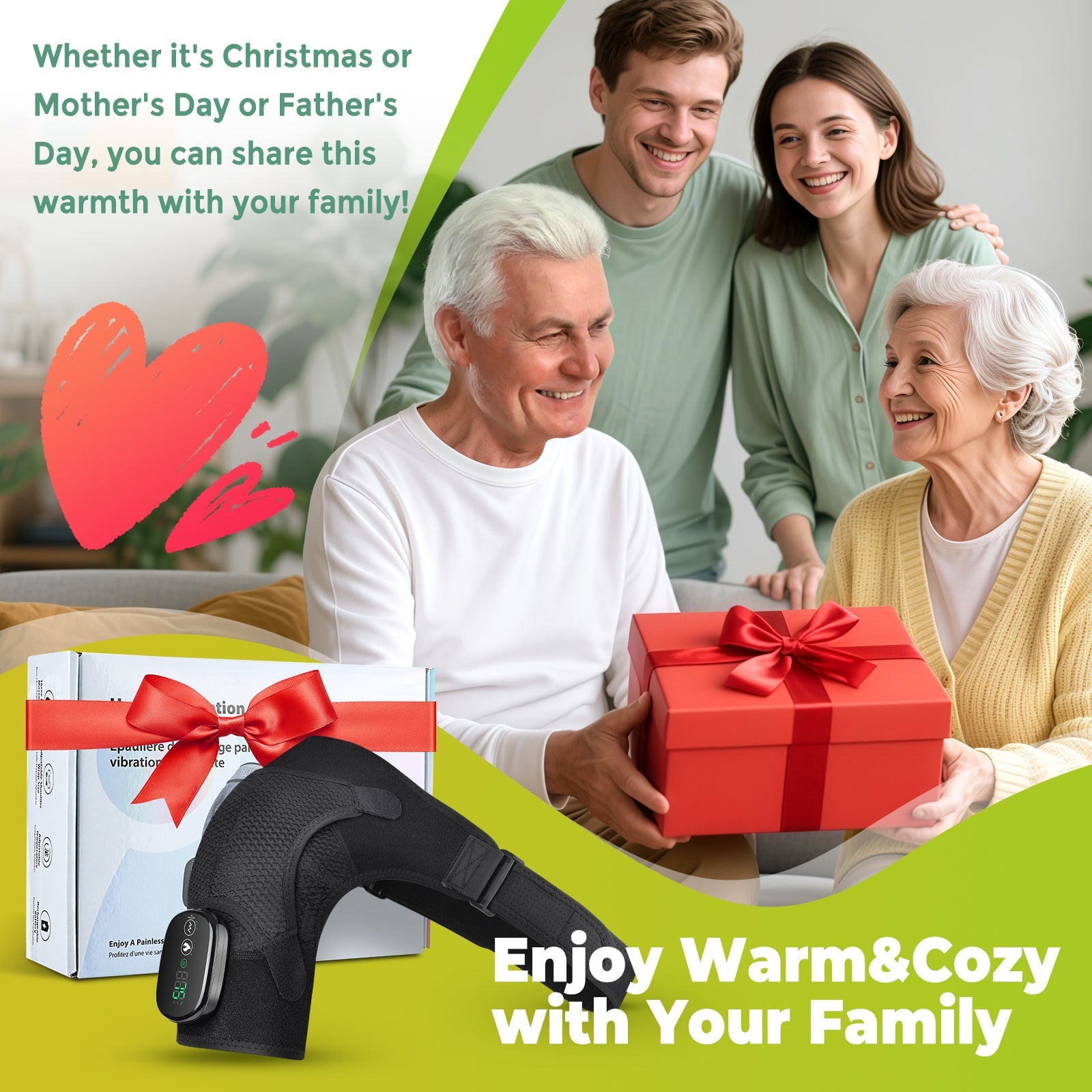 Heated Shoulder Wrap with Massage for Muscle Relief with 3 Heat & Vibration Settings, Black Shoulder Massager Hwallkare