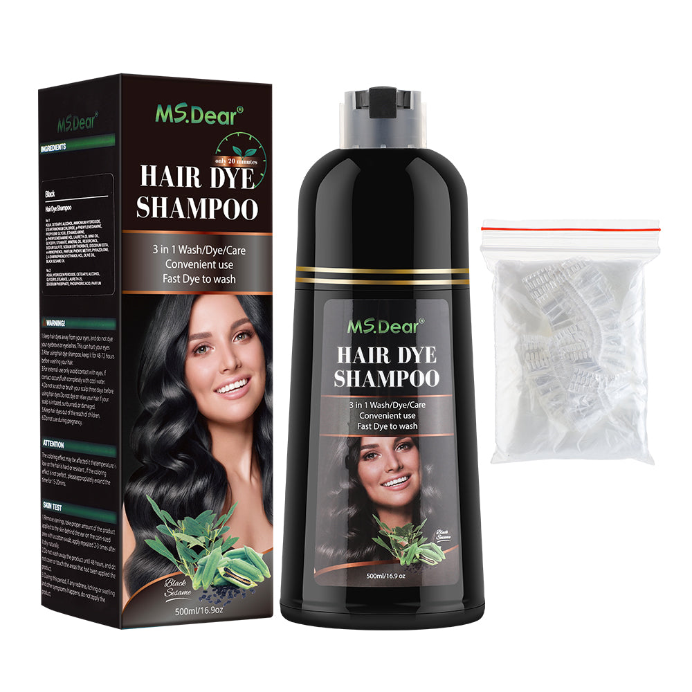 Black Hair Dye Shampoo, 3 In 1 Hair Color Shampoo with Coconut Oli for Women & Men, Long Lasting, Easy to Use, 16.9 Fl oz HailiCare
