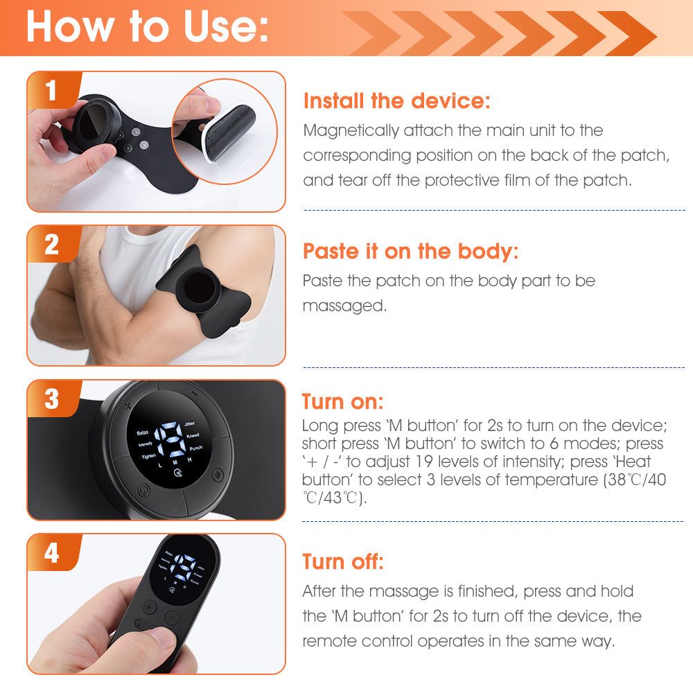 HailiCare Wireless Heating Pulse Muscle Stimulator Electric Cervical Massage Patch Low Frequency Pulse Massage Pad Neck Massager 6 Modes LCD Display Neck Stretcher Portable Mini Muscle Massager Neck Back Leg Muscle Stimulator HailiCare Health & Beauty
