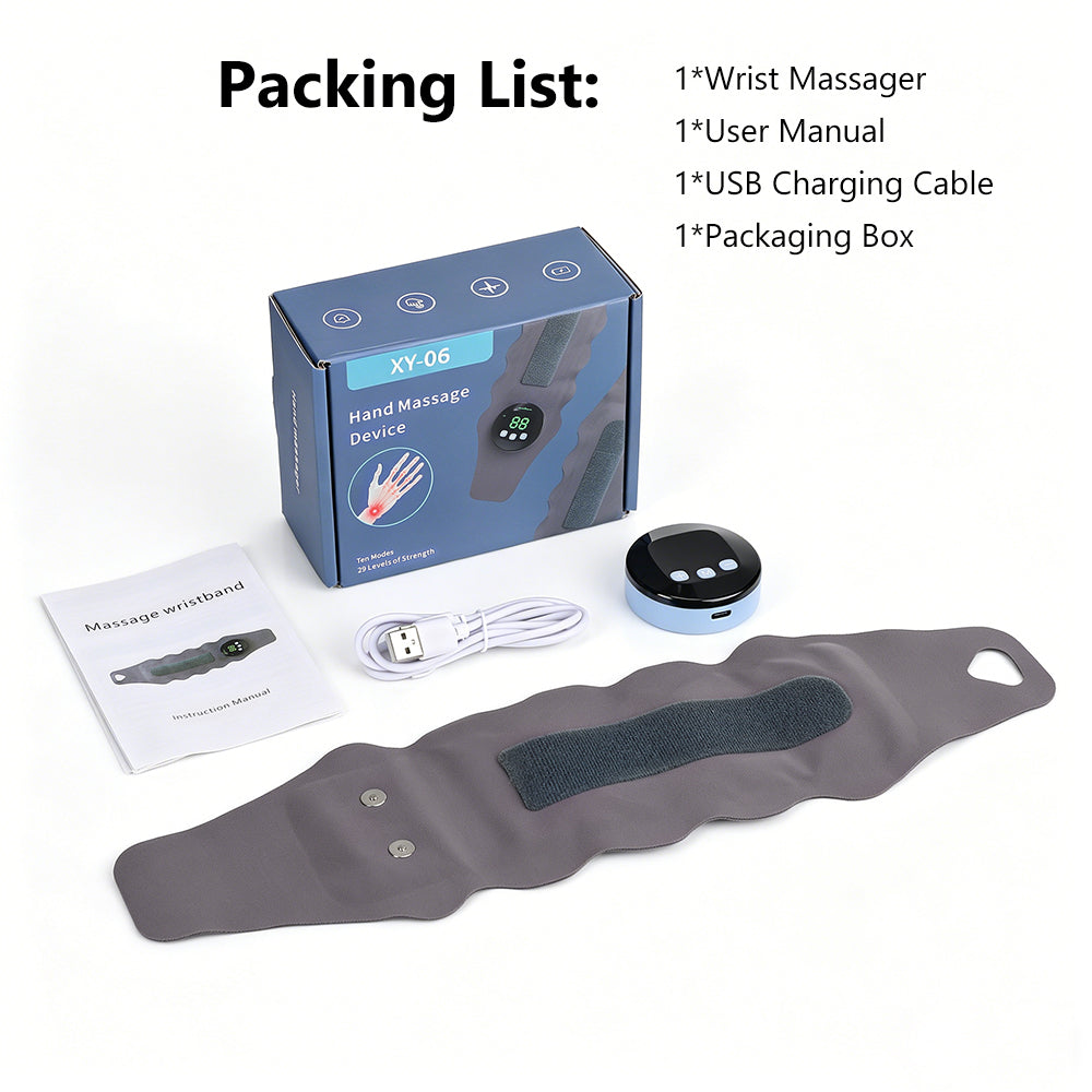 Microcurrent Wrist Massager Brace Wrap, Cordless Hand Massager with 10 Modes & 29 Intensity Levels, Microcurrent Muscle Massage, Magnetic Detachable Design for Left & Right Hand, Office Home Travel Agdoad