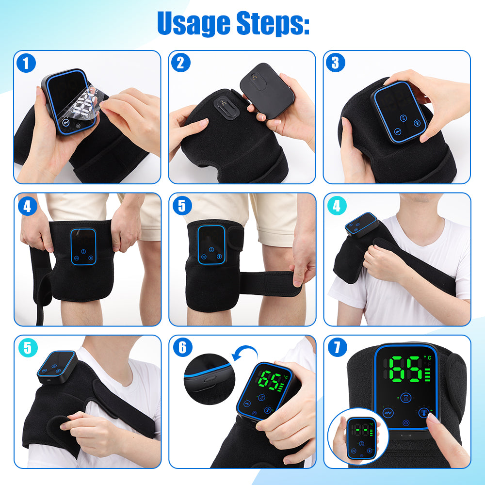 Wireless Knee Massager with Heat, 3 in 1 Graphene Heating Knee Wrap, 7 Temperature Levels, 3 Vibration Modes & Timer, App Manual Control, Soft Warm Material, Knee Massager for Knee, Shoulder, Elbow Agdoad