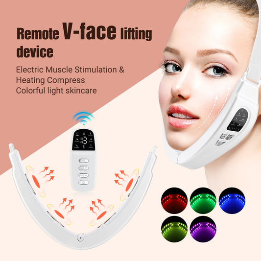 HailiCare Micro-current Vibration Massage Face Slimming Device with Remote Control Multifunctional Face-lifting Beauty Instrument Rechargeable Facial Massager Constant Temperature Hot Compress Pulse Massage HailiCare Health & Beauty