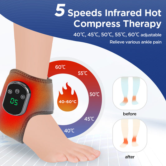 Electric Foot Massager Vibration Relaxation Ankle Massager Warm 5 Level Temperature 3 Gear Vibration intensity Hot Compress Ankle Brace Joint Sprain Ankle Support Muscle Fatigue Pain Relieve Ankle Protection HailiCare Health & Beauty