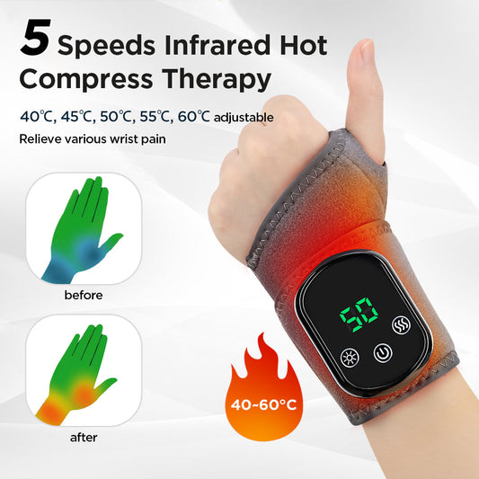 Electric Heating Wrist Guard Warm Hot Compress Wrist Brace Massage Vibration Hand Wrist Protector 5 Level Temperature 3 Modes Wrist Massage Wrap Rechargeable Heating Wristband HailiCare Health & Beauty