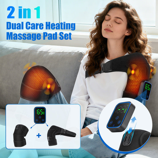 HailiCare Detachable Wireless APP Control Electric Heating Vibrating Shoulder & Knee Massager Kit 7 Temperature Levels 3 Timing Level Pain Relief 3 Levels Timer Massage Belt Brace Touch Control LCD Display Graphene Heating Shoulder & Knee Support Strap HailiCare Health & Beauty