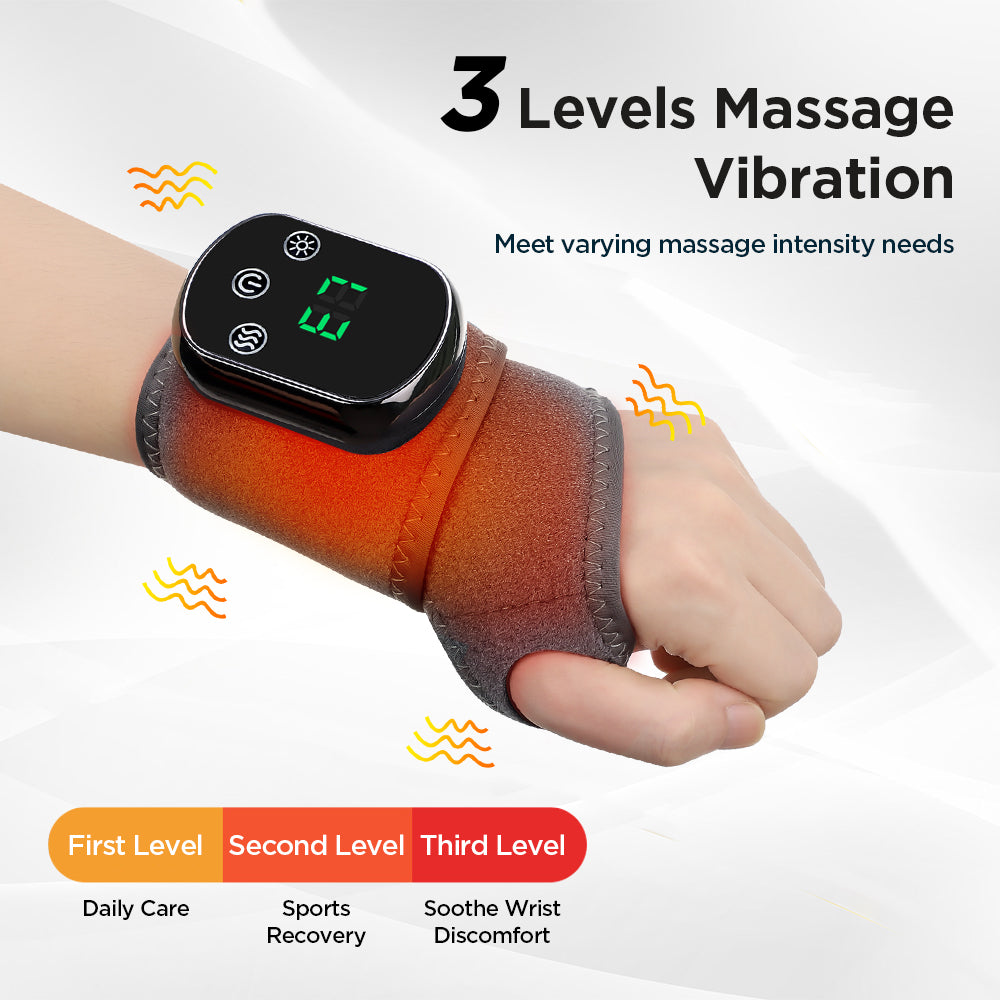 Electric Heating Wrist Guard Warm Hot Compress Wrist Brace Massage Vibration Hand Wrist Protector 5 Level Temperature 3 Modes Wrist Massage Wrap Rechargeable Heating Wristband HailiCare Health & Beauty
