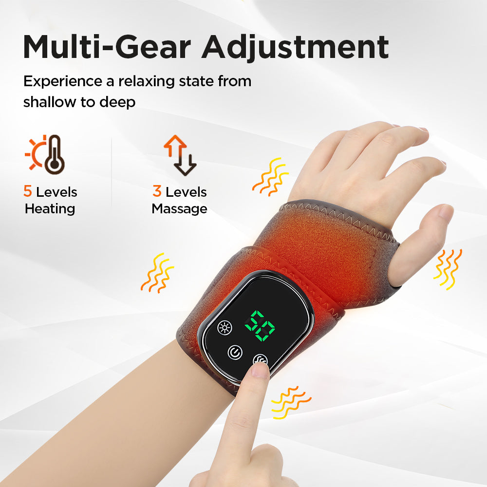 Electric Heating Wrist Guard Warm Hot Compress Wrist Brace Massage Vibration Hand Wrist Protector 5 Level Temperature 3 Modes Wrist Massage Wrap Rechargeable Heating Wristband HailiCare Health & Beauty