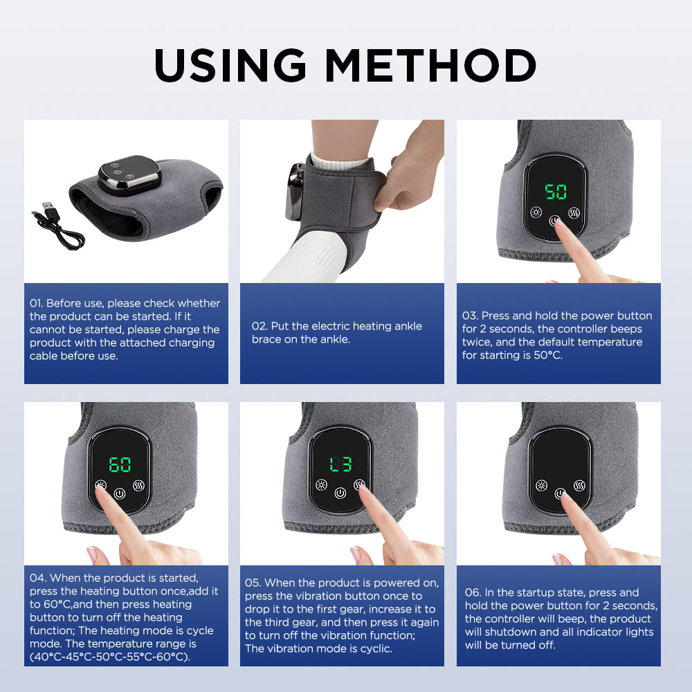 Electric Foot Massager Vibration Relaxation Ankle Massager Warm 5 Level Temperature 3 Gear Vibration intensity Hot Compress Ankle Brace Joint Sprain Ankle Support Muscle Fatigue Pain Relieve Ankle Protection HailiCare Health & Beauty