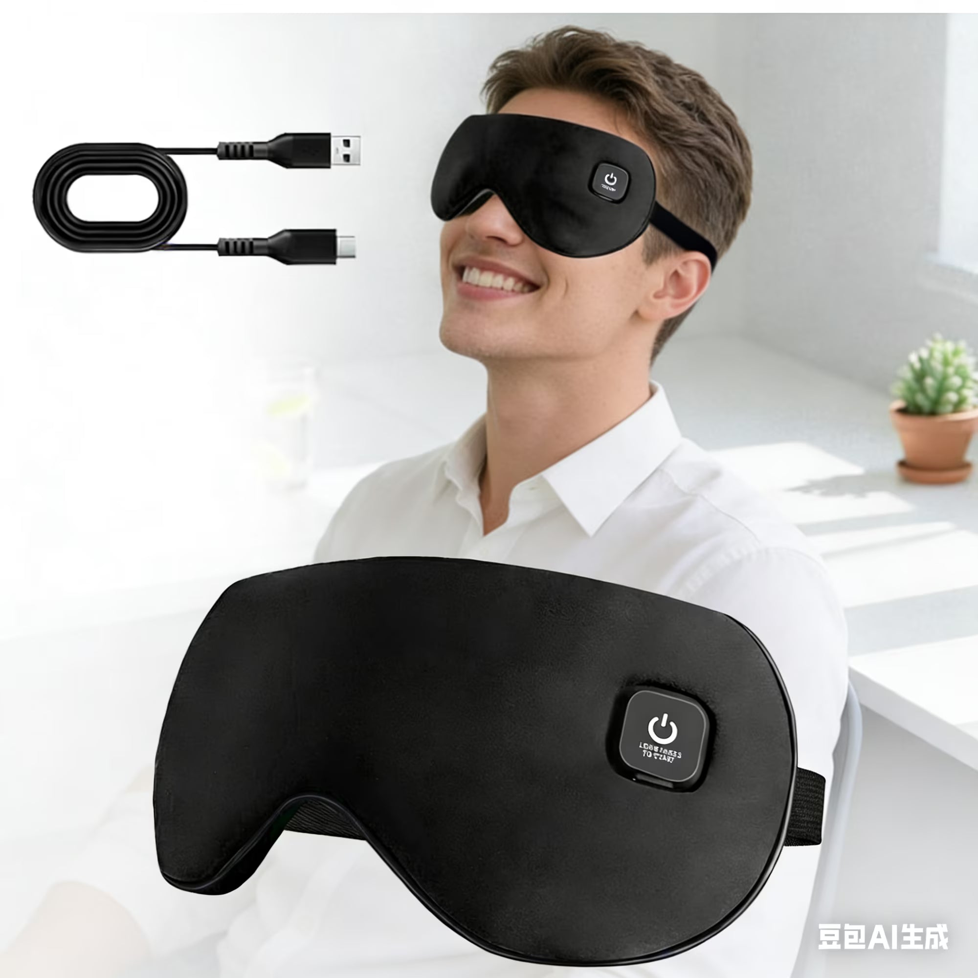 Agdoad heated Eye Mask Dry Eyes, Cordless Rechargeable Warm Eye Compress Sleep Mask with 3 Temperature Settings, Heating Pad for Stye Eye, Removable & Washable Satin Cover, for Travel, Office, Home Agdoad
