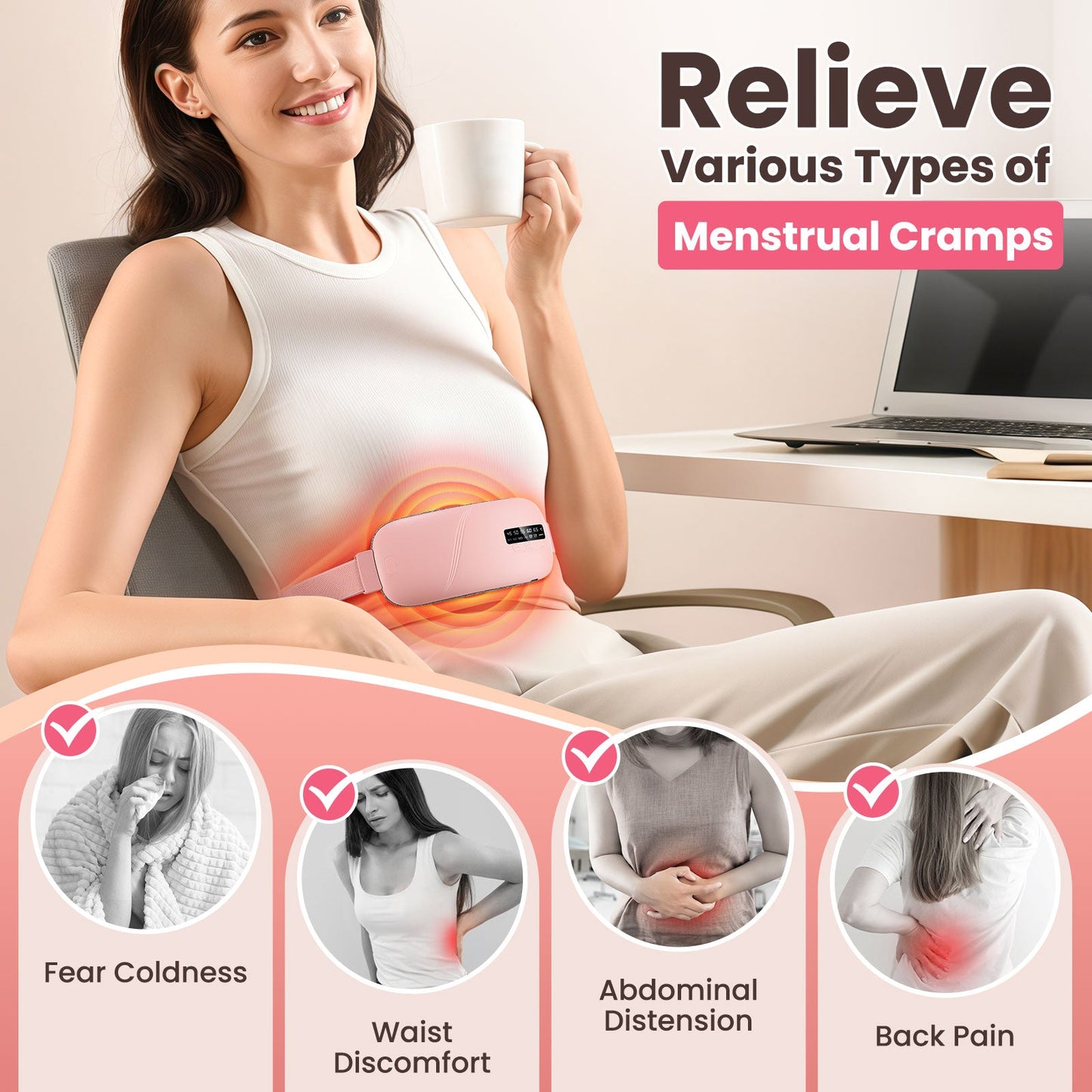 HailiCare Menstrual Relief Portable Cordless Heating Pad Electric Fast Heating Vibration Massage Belt Reduce Dysmenorrhea Abdominal Warmer Belt Women Period Heating Belt with 5 Heat Levels and 4 Massage Modes HailiCare Health & Beauty