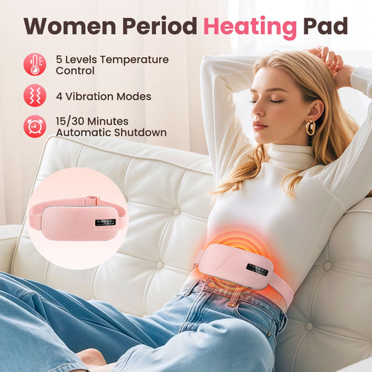 HailiCare Menstrual Relief Portable Cordless Heating Pad Electric Fast Heating Vibration Massage Belt Reduce Dysmenorrhea Abdominal Warmer Belt Women Period Heating Belt with 5 Heat Levels and 4 Massage Modes HailiCare Health & Beauty