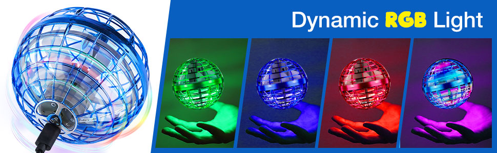 New Flying Orb Ball Toys 360°Rotating Soaring Hover Orb Boomerang Spinner Magic LED Lights Mini Drone Globe Hand Controlled Flying Ball Toys Cool Toys Gift (Blue) Hwallkare
