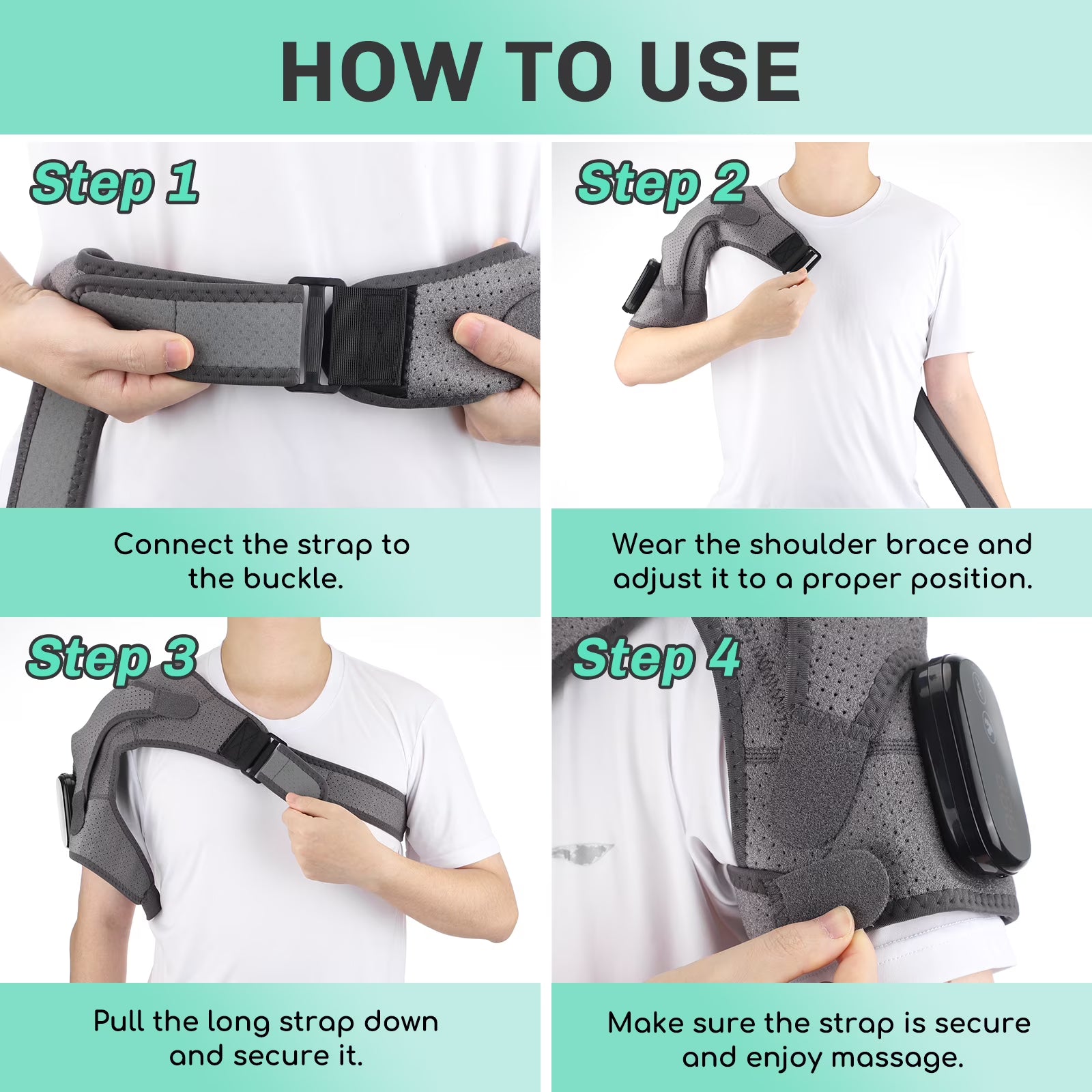 Shoulder Heating Pads with Massage,Heated Shoulder Wrap for Women Men, Cordless Shoulder Massager with 5000mAh Battery,Heated Shoulder Brace with 3 Heat & 3 Vibration for Relax Gifts,Gray Agdoad