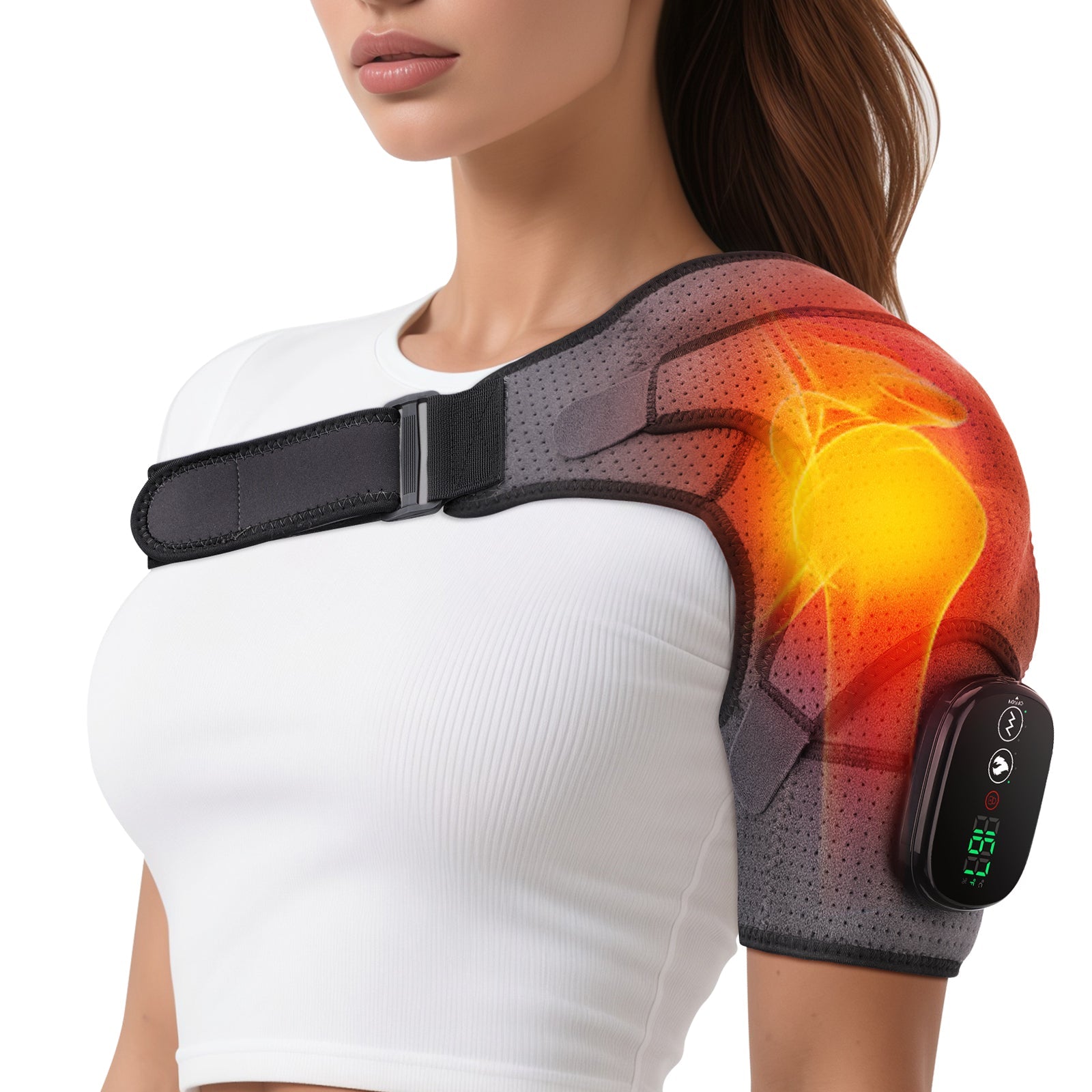 Heated Shoulder Wrap Brace Support with Vibration Heating Electric Massage Pad 3 Modes Hwallkare