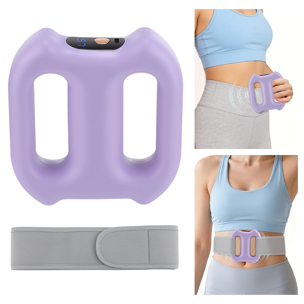 Fascia Ring Massager with 5 Intensity Levels & 3 Smart Modes, Cordless Dual Ring Fascia Tool with Strap for Hands-Free Use, Portable Vibration for Stomach Waist Back Thigh, Purple Agdoad