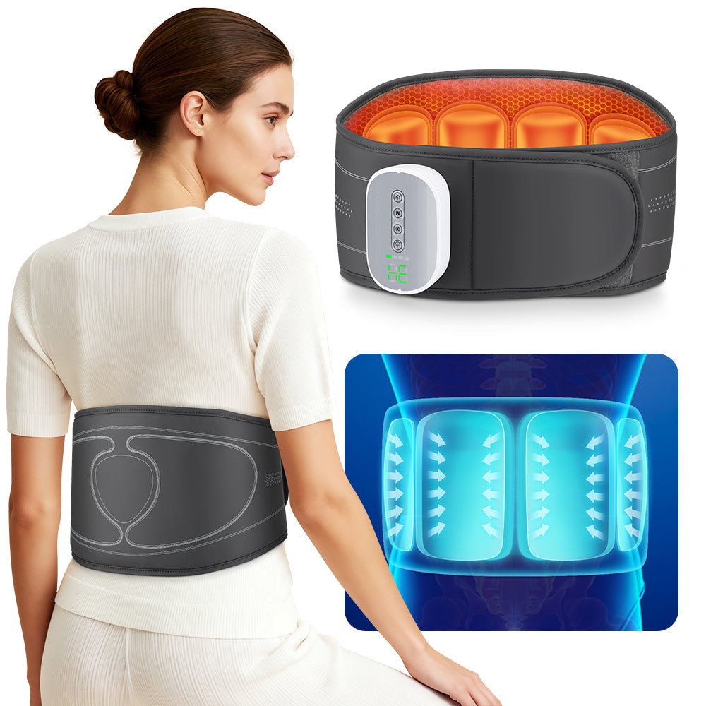 Cordless Heated Airbag Lumbar Massager, 3 Airbag Modes 4 Heat Levels 4 Intensity Levels, Portable Waist Support Belt with 2000mAh Battery for Muscle Relaxation Fatigue Relief Hwallkare