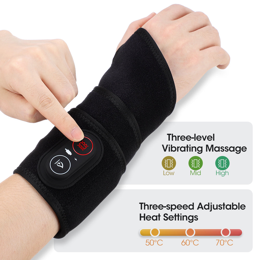 Cordless Wrist Heating Pad Massage, Heated Wrist Wrap Arm Straps with 3 Heat and Vibration Settings,3000mAh Portable Hand Wrap Brace to Keep Wrist Warmers Agdoad