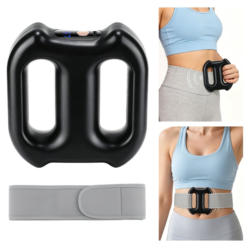 Fascia Ring Massager with 5 Intensity Levels & 3 Smart Modes, Cordless Dual Ring Fascia Tool with Strap for Hands-Free Use, Portable Vibration for Stomach Waist Back Thigh, Black Agdoad
