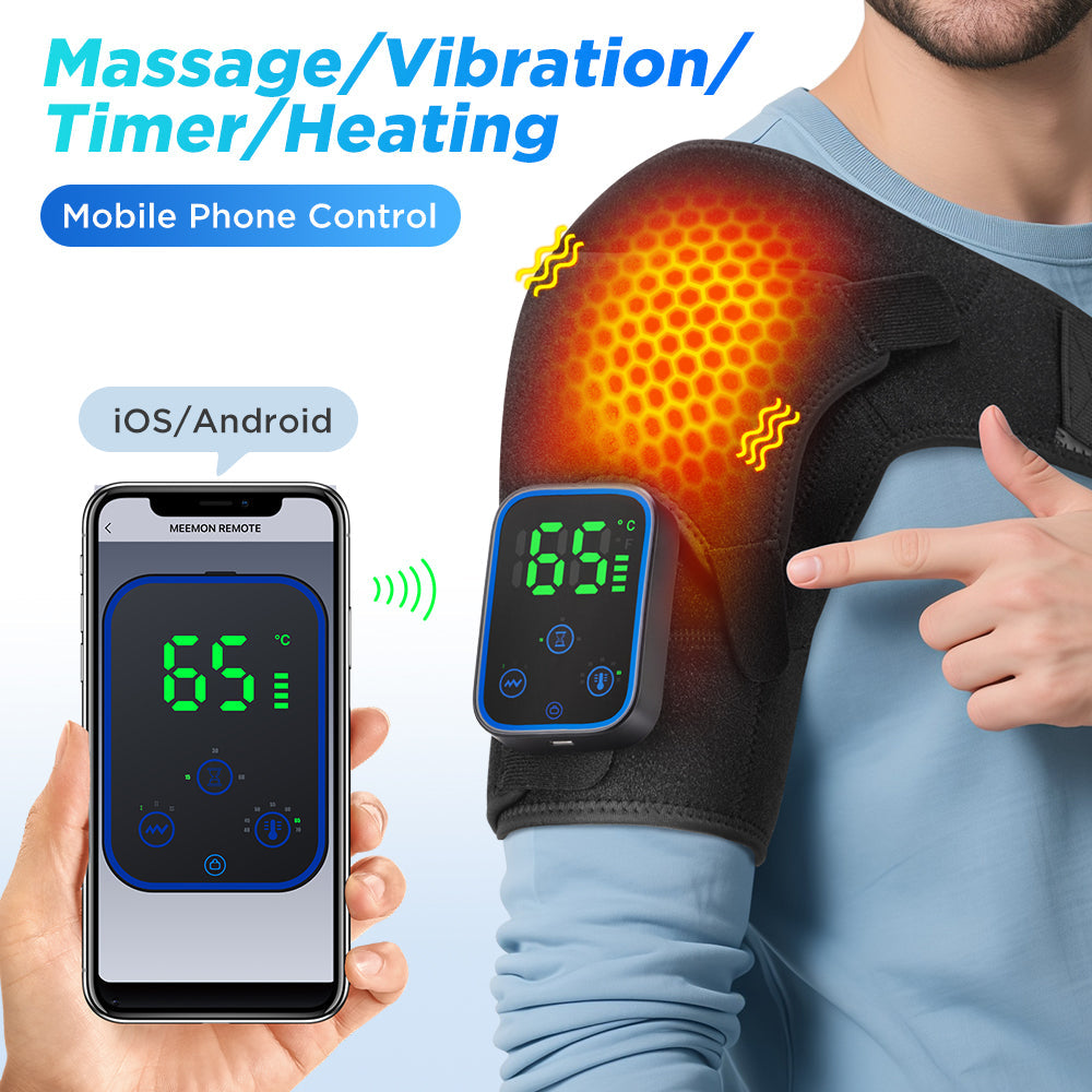Heated Shoulder Brace Wrap, AGDOAD Electric Shoulder Heating Pad Massager, Wireless App Controlled Shoulder Massager with 7 Temp Levels to Ease Stiffness, Heated Shoulder Massage for Relax Agdoad