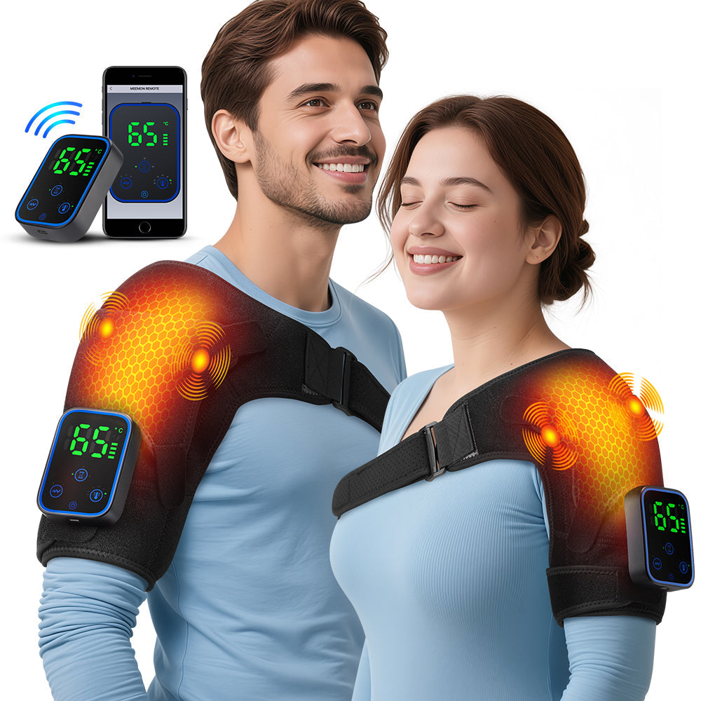 Detachable Wireless APP Control Electric Heating Vibration Shoulder Massager Brace 7 Temperature Levels 3 Timing Level Pain Relief 3 Levels Timer Shoulder Massage Belt Brace Touch Control LCD Display Graphene Heating Shoulder Support Strap HailiCare Health & Beauty