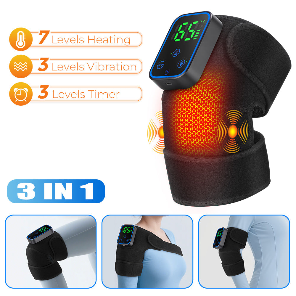 Wireless Knee Massager with Heat, 3 in 1 Graphene Heating Knee Wrap, 7 Temperature Levels, 3 Vibration Modes & Timer, App Manual Control, Soft Warm Material, Knee Massager for Knee, Shoulder, Elbow Agdoad