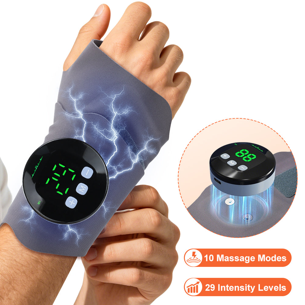 Microcurrent Wrist Massager Brace Wrap, Cordless Hand Massager with 10 Modes & 29 Intensity Levels, Microcurrent Muscle Massage, Magnetic Detachable Design for Left & Right Hand, Office Home Travel Agdoad