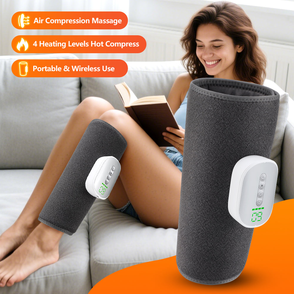 Heated Wireless Leg Massager for Circulation, Cordless Air Compression Calf Massager with 4 Heating Levels 8 Intensities 4 Modes for Fatigue Relief, Gifts for Men Women (Pair) Hwallkare