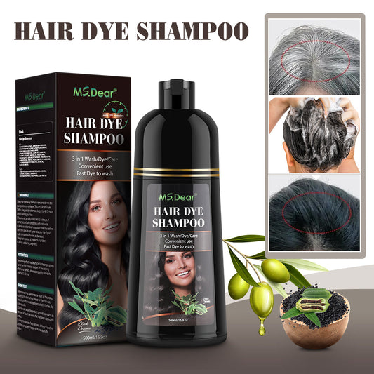 Black Hair Dye Shampoo, 3 In 1 Hair Color Shampoo with Coconut Oli for Women & Men, Long Lasting, Easy to Use, 16.9 Fl oz HailiCare