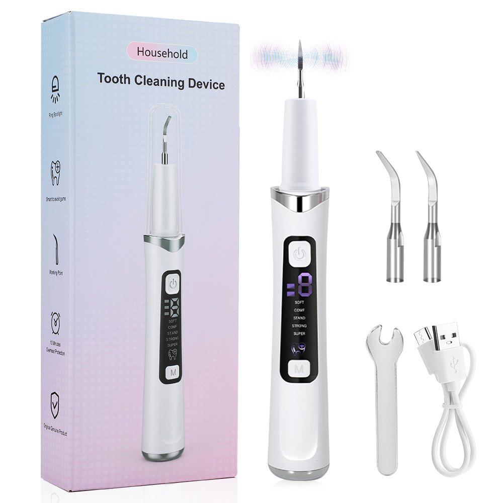 Electric Tooth Cleaner, 5 Modes & 9 Intensities with LED Light, 37kHz Sonic Cleaning for Home Use, Portable Teeth Cleaning Device, Type-C Rechargeable, White BearCris