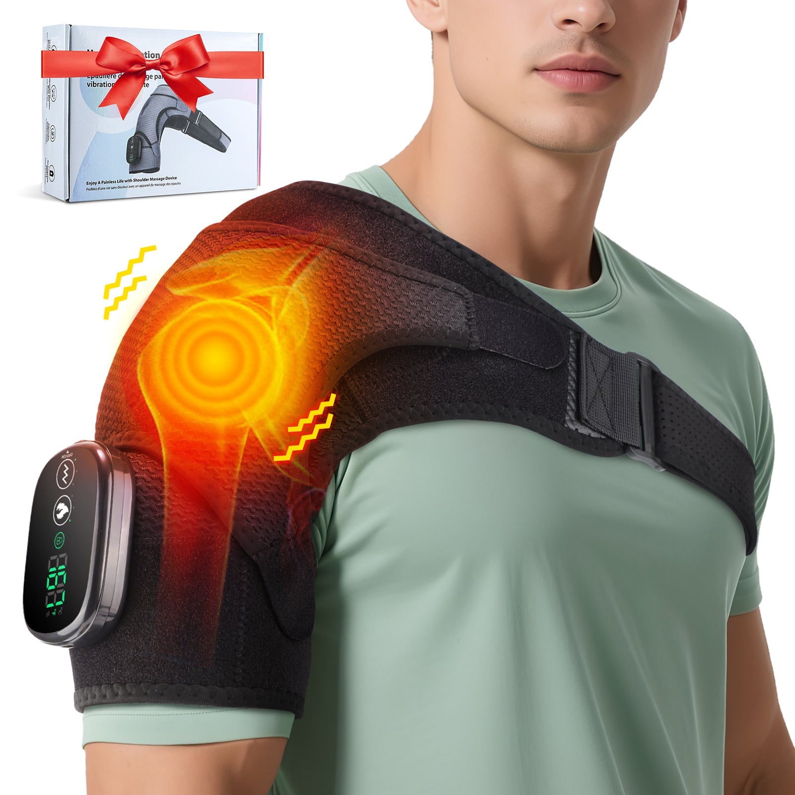 Heated Shoulder Wrap with Massage for Muscle Relief with 3 Heat & Vibration Settings, Black Shoulder Massager Hwallkare