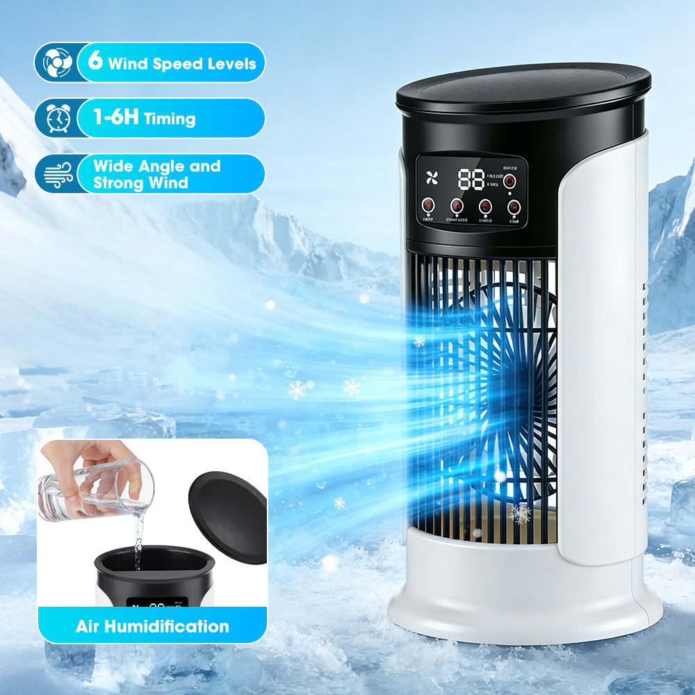 Portable Air Conditioner Fan, 6-Speed Cooling Fan with Humidifier, 6H Timer, 7-Color Ambient Light, 300ml Water Tank, USB Powered Desktop Air Cooler for Home Office Bedroom Hwallkare