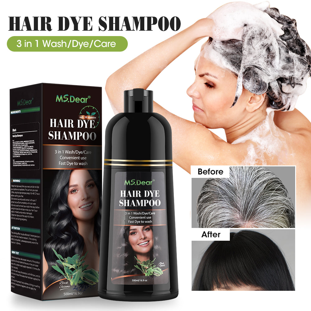 Black Hair Dye Shampoo, 3 In 1 Hair Color Shampoo with Coconut Oli for Women & Men, Long Lasting, Easy to Use, 16.9 Fl oz HailiCare