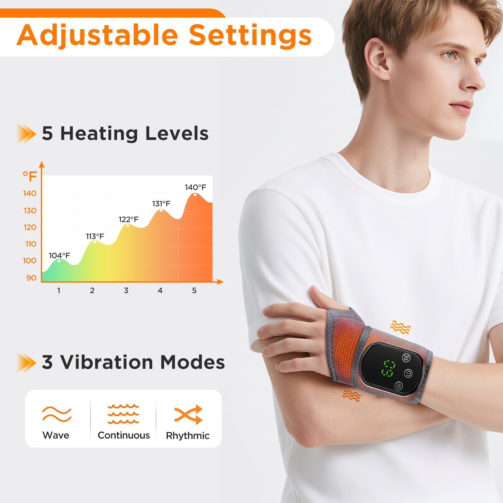 Heated Wrist Massager, 2Pcs Cordless Wrist Heating Brace Wrap with 5 Level Heating 3 Vibration Modes, Portable Wrist Warmer for Left Right Hand Men Women, Gray Hwallkare