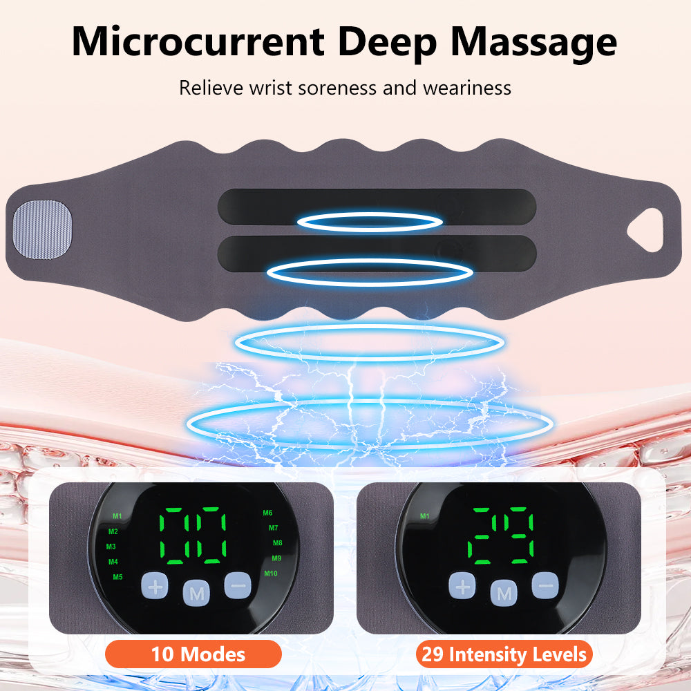 Microcurrent Wrist Massager Brace Wrap, Cordless Hand Massager with 10 Modes & 29 Intensity Levels, Microcurrent Muscle Massage, Magnetic Detachable Design for Left & Right Hand, Office Home Travel Agdoad
