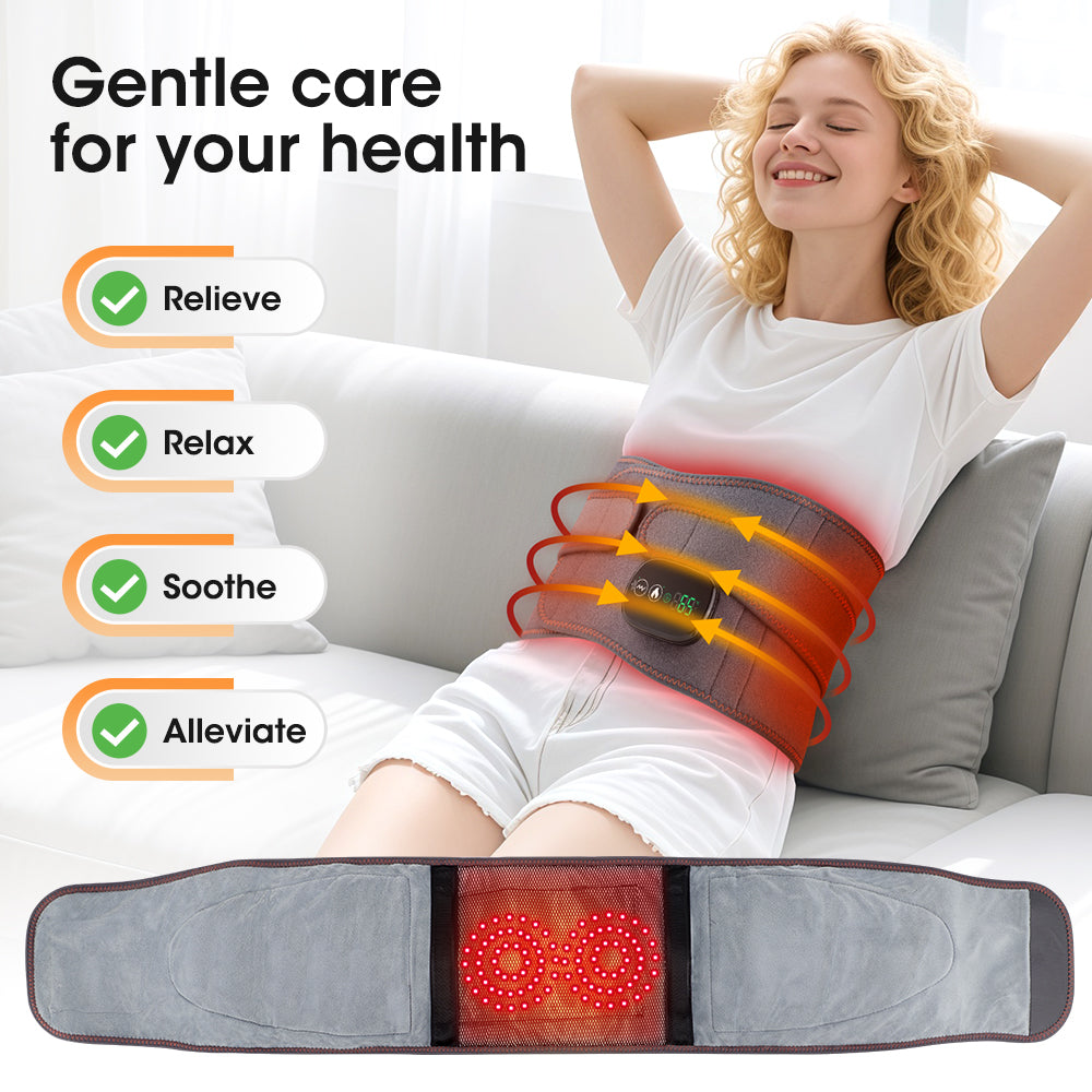 Hailicare Heating Massage Belt for Back Pain Relief, Red Light Therapy Hot Compress Cordless Heating Pad for Period Cramps Waist Pain Men & Women Winter Gifts HailiCare
