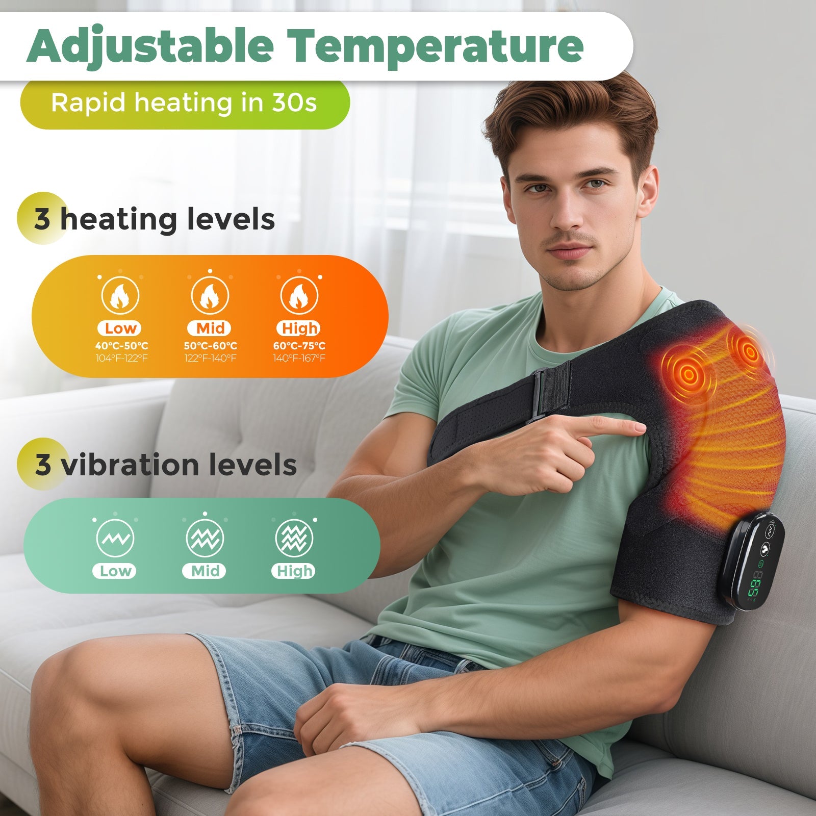 Heated Shoulder Wrap with Massage for Muscle Relief with 3 Heat & Vibration Settings, Black Shoulder Massager Hwallkare