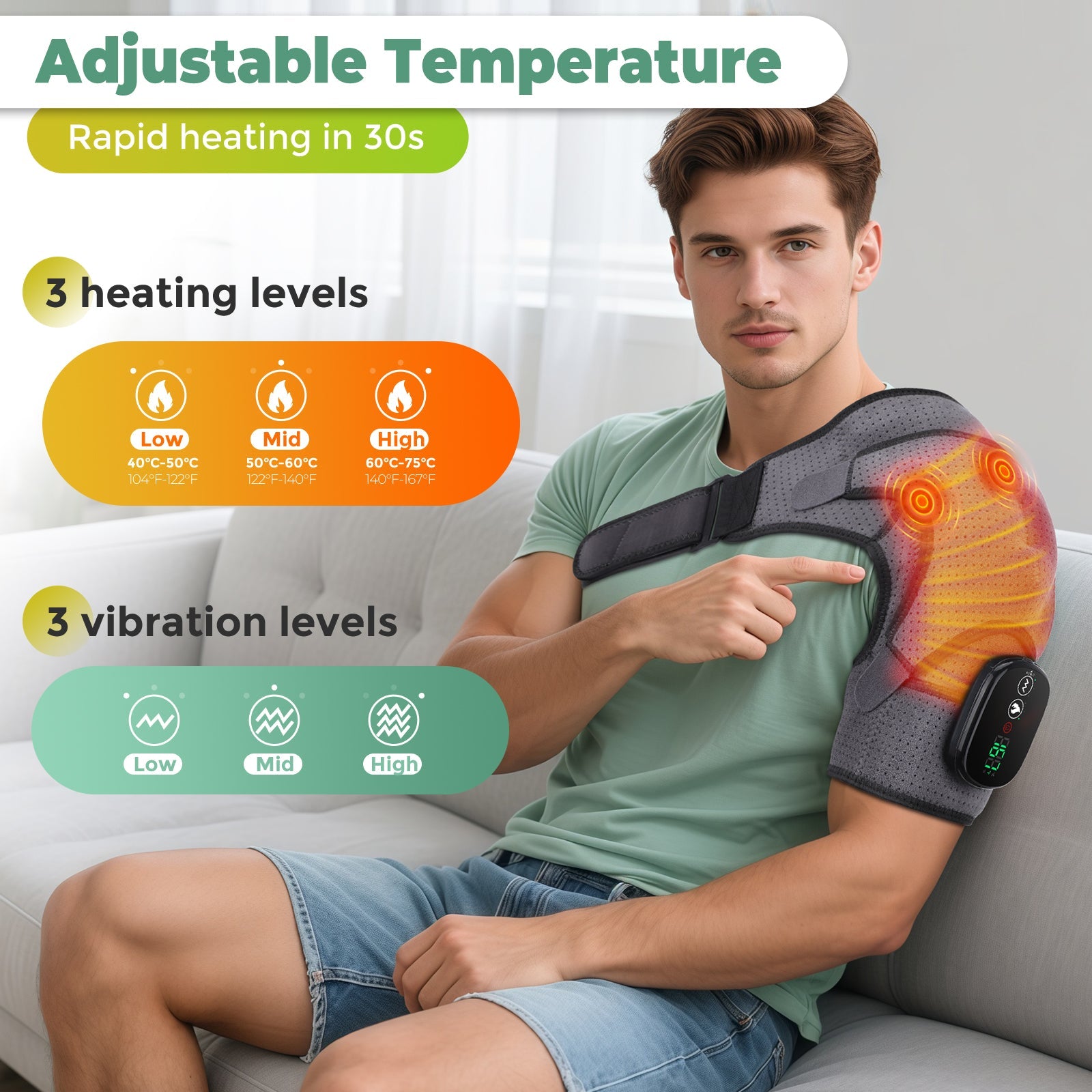 Heated Shoulder Wrap Brace Support with Vibration Heating Electric Massage Pad 3 Modes Hwallkare