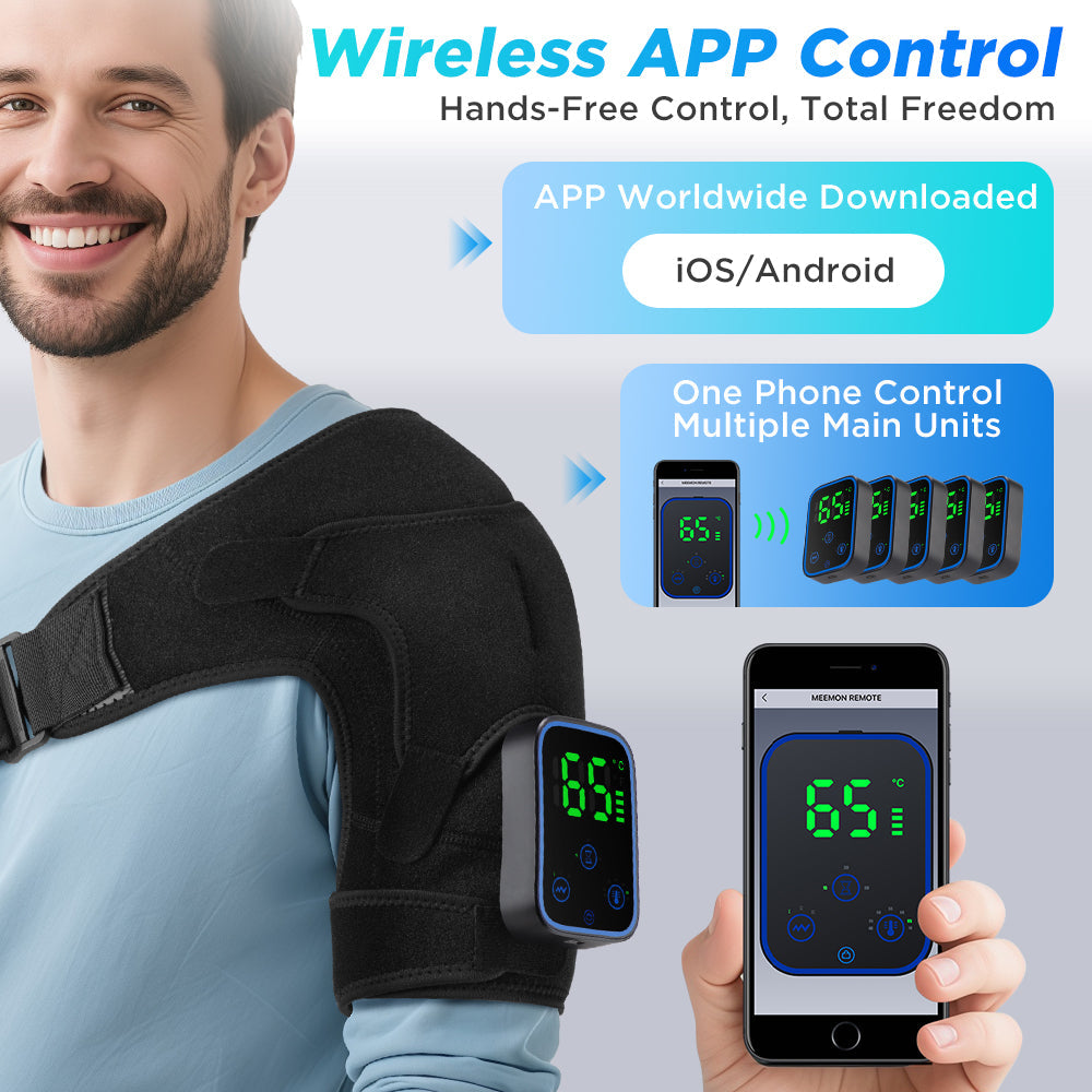 HailiCare Detachable Wireless APP Control Electric Heating Vibrating Shoulder & Knee Massager Kit 7 Temperature Levels 3 Timing Level Pain Relief 3 Levels Timer Massage Belt Brace Touch Control LCD Display Graphene Heating Shoulder & Knee Support Strap HailiCare Health & Beauty