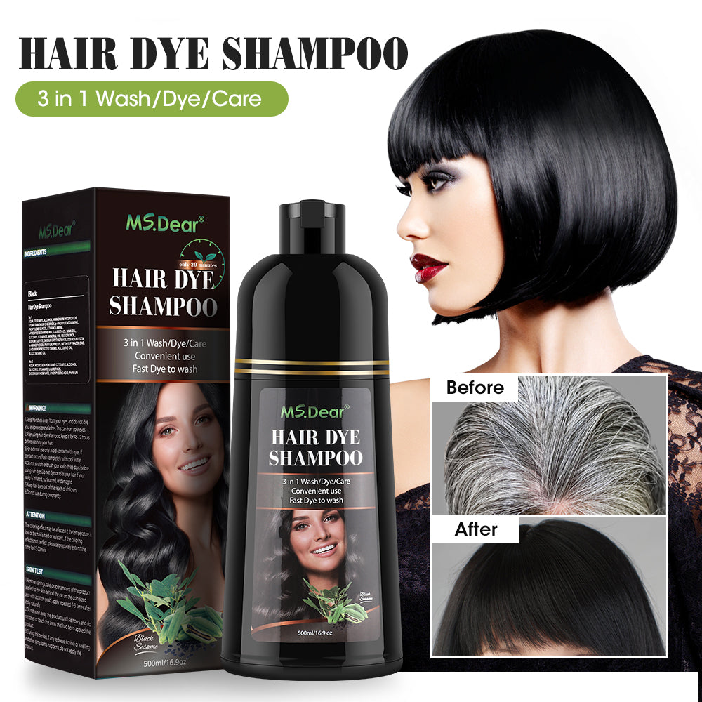 Black Hair Dye Shampoo, 3 In 1 Hair Color Shampoo with Coconut Oli for Women & Men, Long Lasting, Easy to Use, 16.9 Fl oz HailiCare