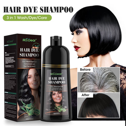 Black Hair Dye Shampoo, 3 In 1 Hair Color Shampoo with Coconut Oli for Women & Men, Long Lasting, Easy to Use, 16.9 Fl oz HailiCare