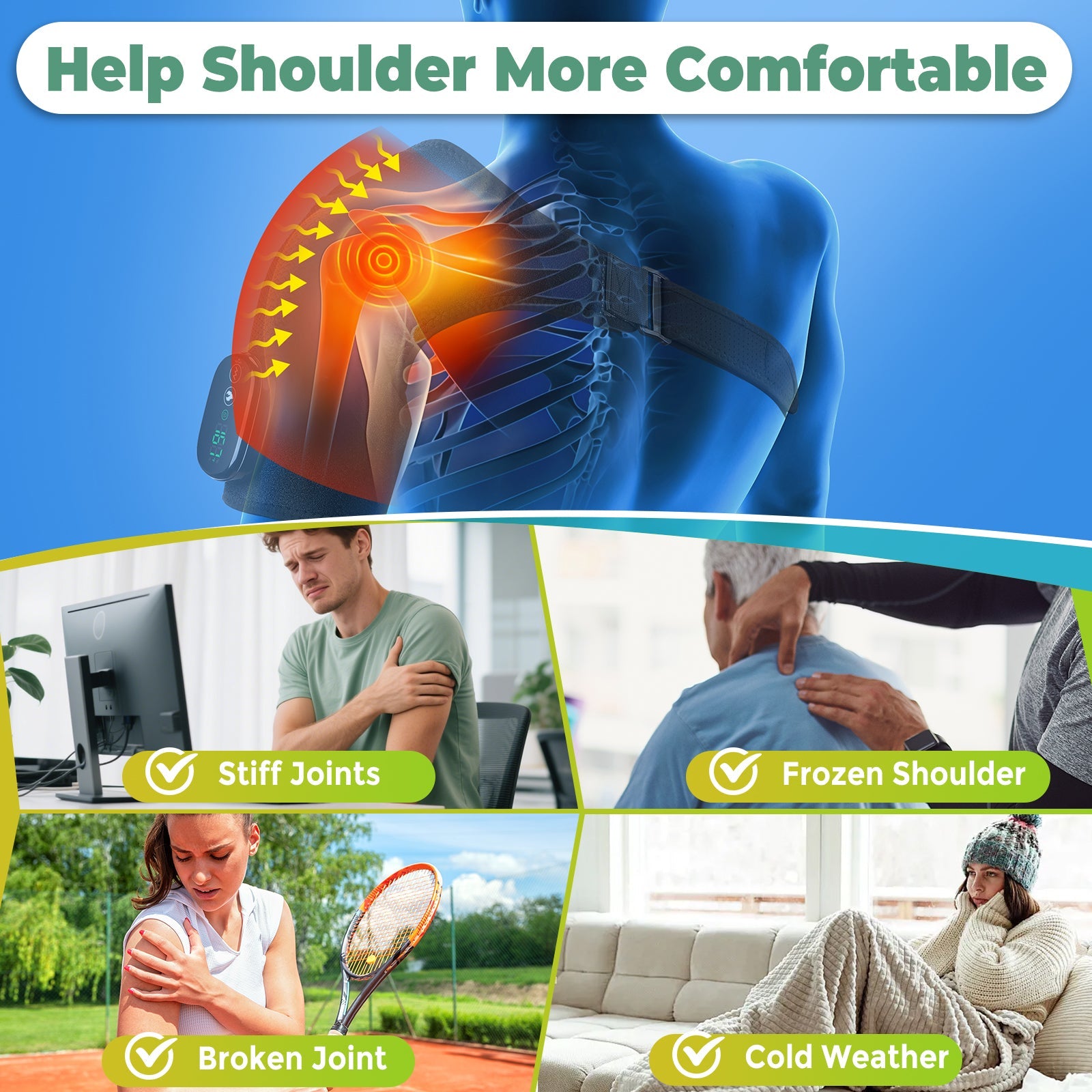 Heated Shoulder Wrap with Massage for Muscle Relief with 3 Heat & Vibration Settings, Black Shoulder Massager Hwallkare