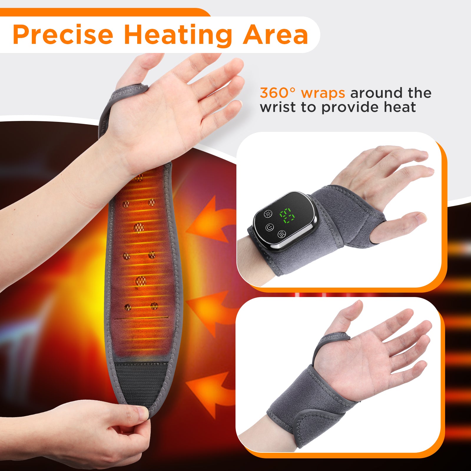 Heated Wrist Massager, 2Pcs Cordless Wrist Heating Brace Wrap with 5 Level Heating 3 Vibration Modes, Portable Wrist Warmer for Left Right Hand Men Women, Gray Hwallkare
