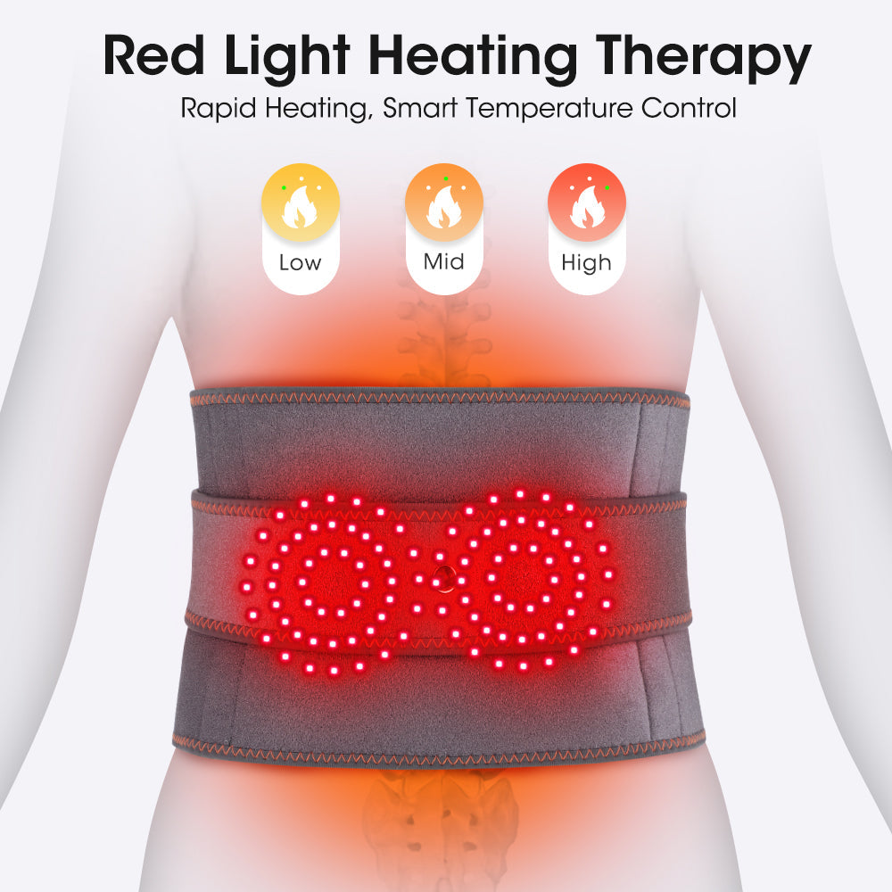 Hailicare Heating Massage Belt for Back Pain Relief, Red Light Therapy Hot Compress Cordless Heating Pad for Period Cramps Waist Pain Men & Women Winter Gifts HailiCare