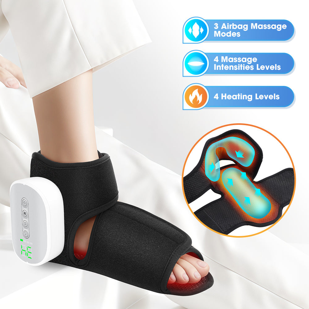 Cordless Heated Foot Ankle Massager with 3 Modes 4 Intensity 4 Heat Levels, 3000mAh Rechargeable Dual-Airbag Foot Air Compression Massager Wrap for Muscle Fatigue Relaxation (2Pcs, Black) HailiCare Health & Beauty