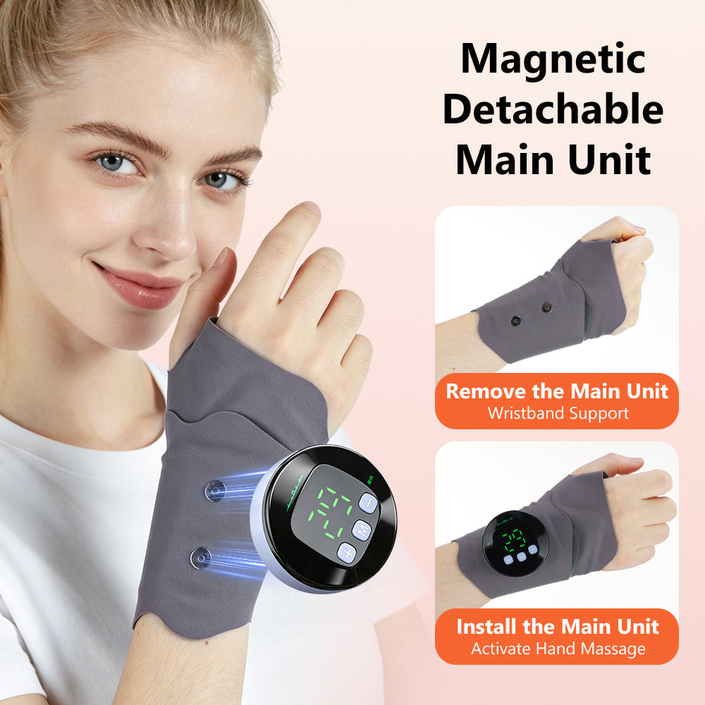 Microcurrent Wrist Massager Brace Wrap, Cordless Hand Massager with 10 Modes & 29 Intensity Levels, Microcurrent Muscle Massage, Magnetic Detachable Design for Left & Right Hand, Office Home Travel Agdoad