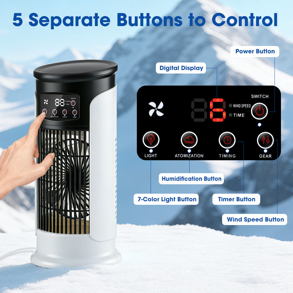 Portable Air Conditioner Fan, 6-Speed Cooling Fan with Humidifier, 6H Timer, 7-Color Ambient Light, 300ml Water Tank, USB Powered Desktop Air Cooler for Home Office Bedroom Hwallkare