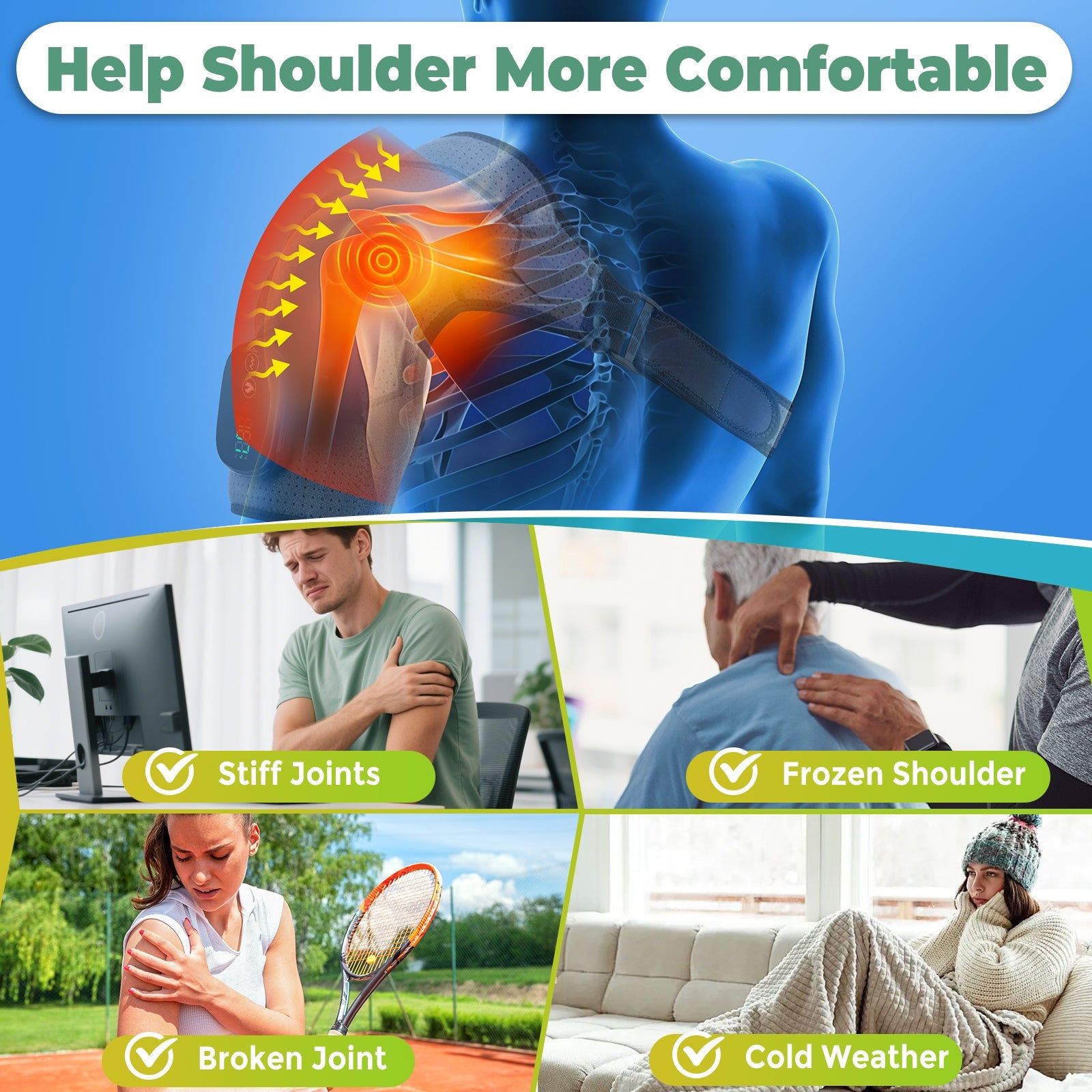 Heated Shoulder Wrap Brace Support with Vibration Heating Electric Massage Pad 3 Modes Hwallkare