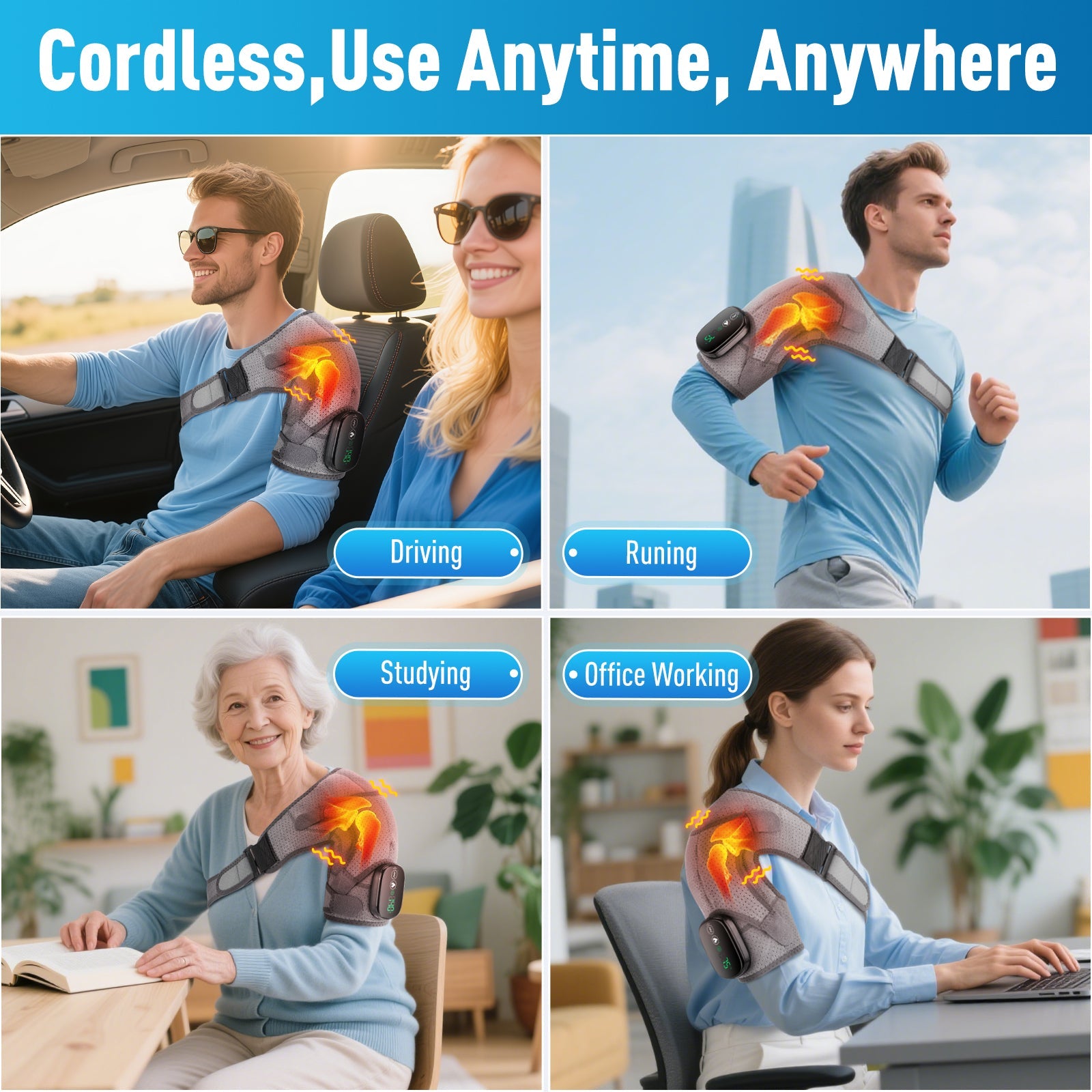 Heated Shoulder Brace Wrap, Electric Cordless Shoulder Massager with 3 Heat & Vibration Modes, Portable Shoulder Heating Pad for Muscle Fatigue Relieve Hwallkare