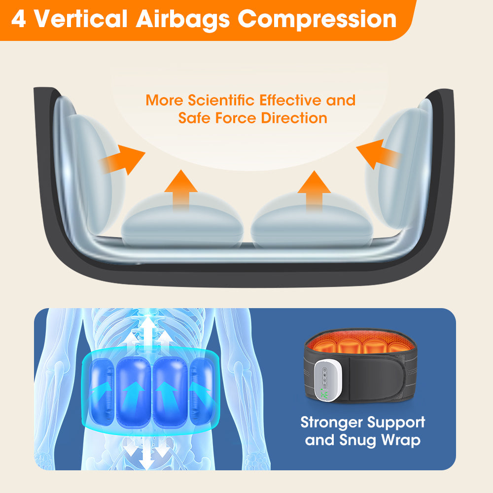 Cordless Heated Airbag Lumbar Massager, 3 Airbag Modes 4 Heat Levels 4 Intensity Levels, Portable Waist Support Belt with 2000mAh Battery for Muscle Relaxation Fatigue Relief Hwallkare