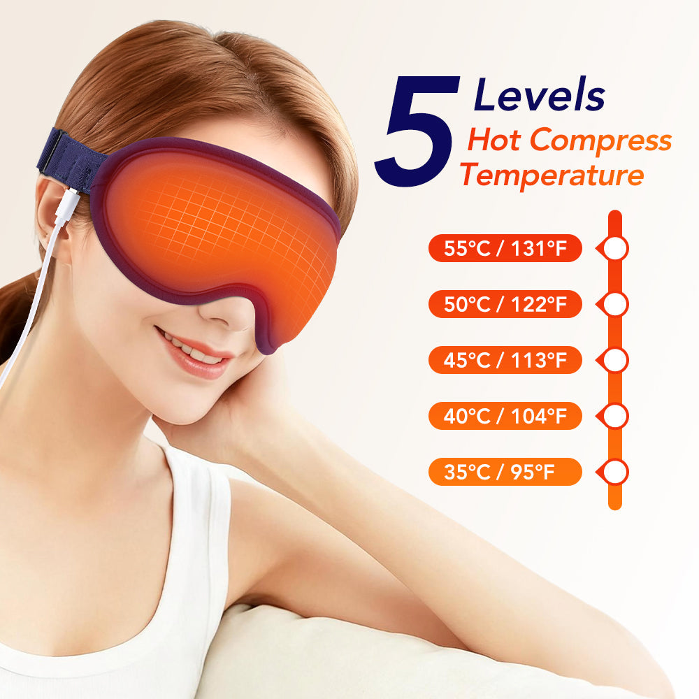 HailiCare Electric Eye Mask 5-Level Hot Compress 6 Vibration Eye Mask 3D Massage Sleep Shading Mask Warm Eye Heated Compress Mask for Dry Eyes HailiCare Health & Beauty
